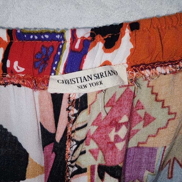 CHRISTIAN SIRIANO sz L rayon print palazzo pants - Picture 4 of 5